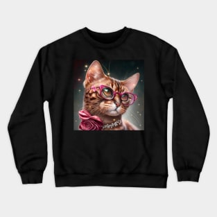 Bengal Cat With Glasses Crewneck Sweatshirt